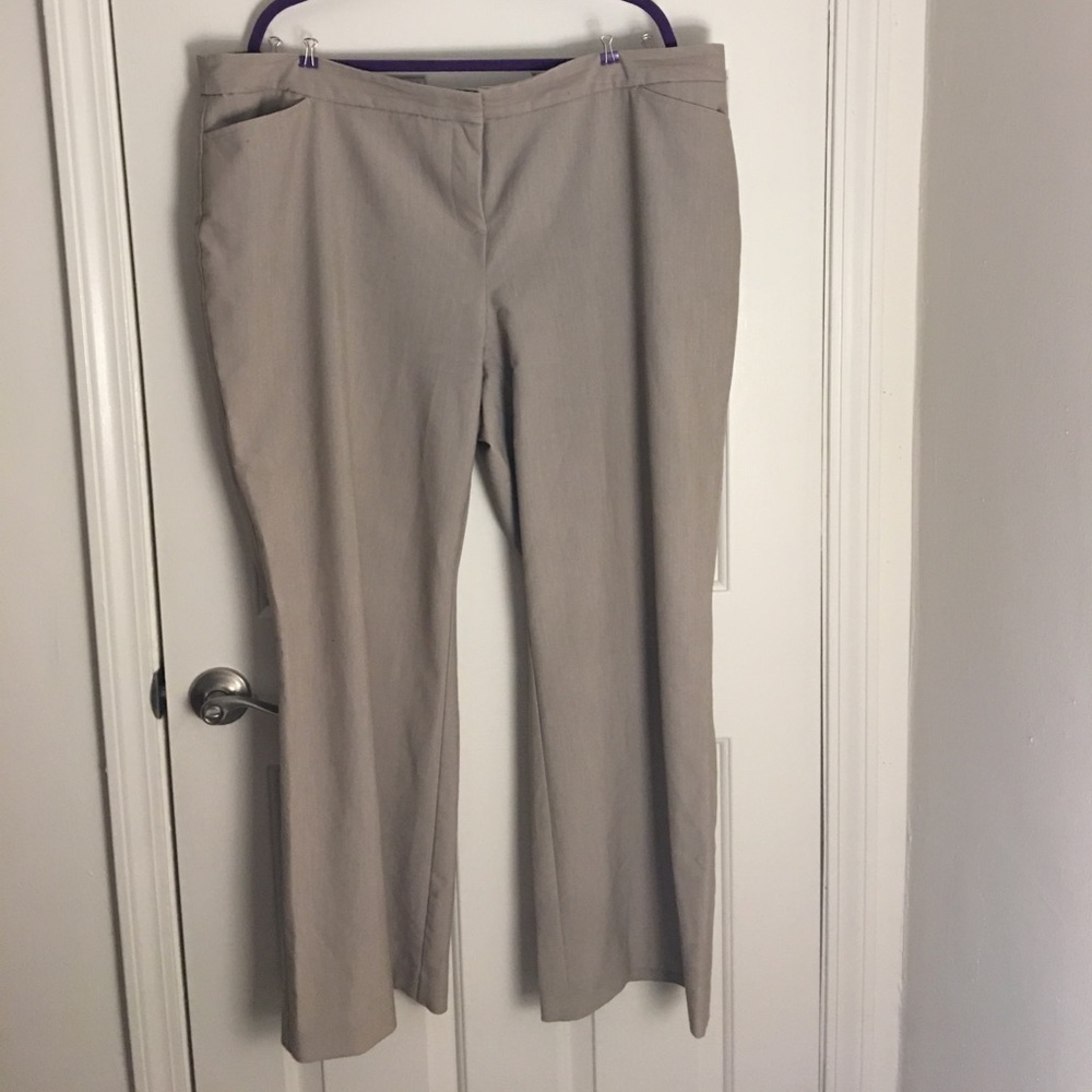 Tan dress slacks with boot cut leg.