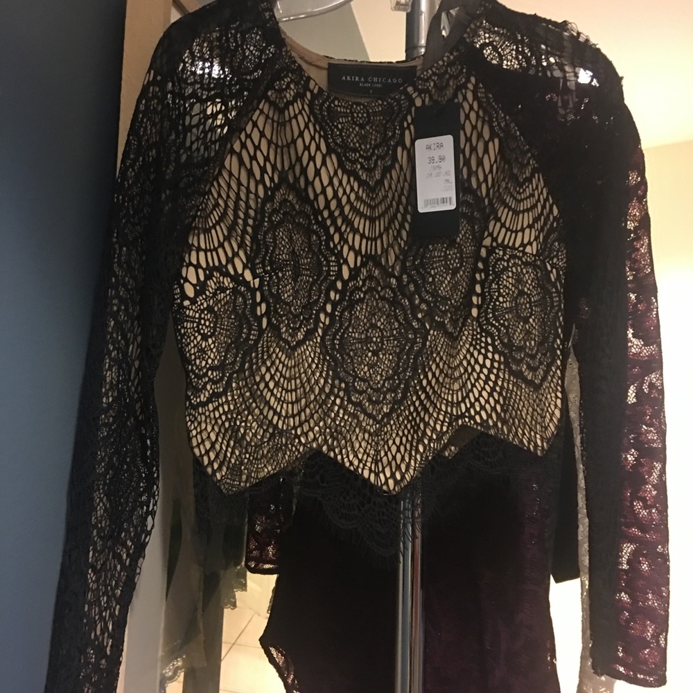 Akira black lace crop top