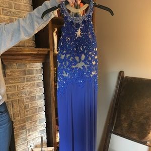 Blush designer long prom dress