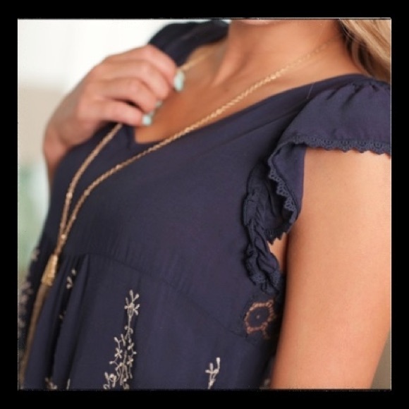 Navy Crocheted Lace tunic - Picture 2 of 4