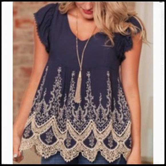 Navy Crocheted Lace tunic - Picture 4 of 4