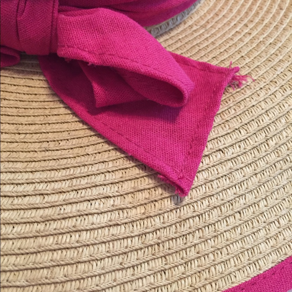 Sun Slouchy Hat with Bow Detail in Pink and Tan - Picture 5 of 5