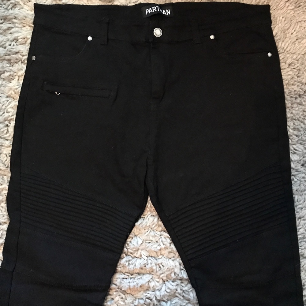 Mens Black Biker Jeans Straight Leg Fit