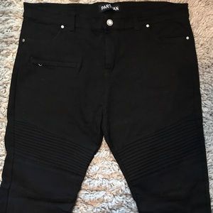 Mens Black Biker Jeans Straight Leg Fit