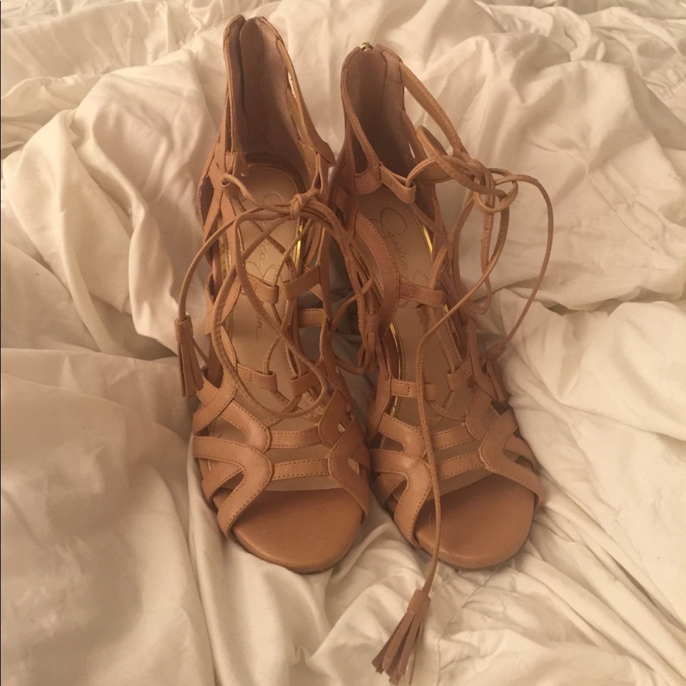Nude Lace-up Heels