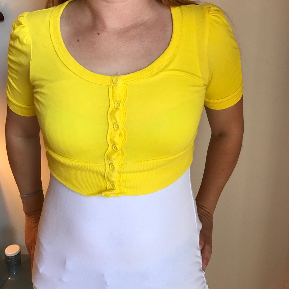 Bright Yellow Button Up Crop top Size Small