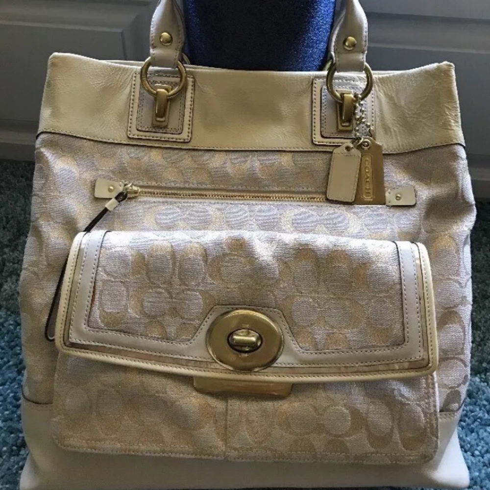 COACH PENELOPE LUREX SIGNATURE LARGE TOTE BAG