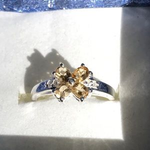 Citrine flower blossom silver ring