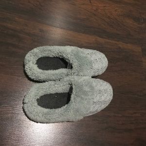 gray fuzzy slippers