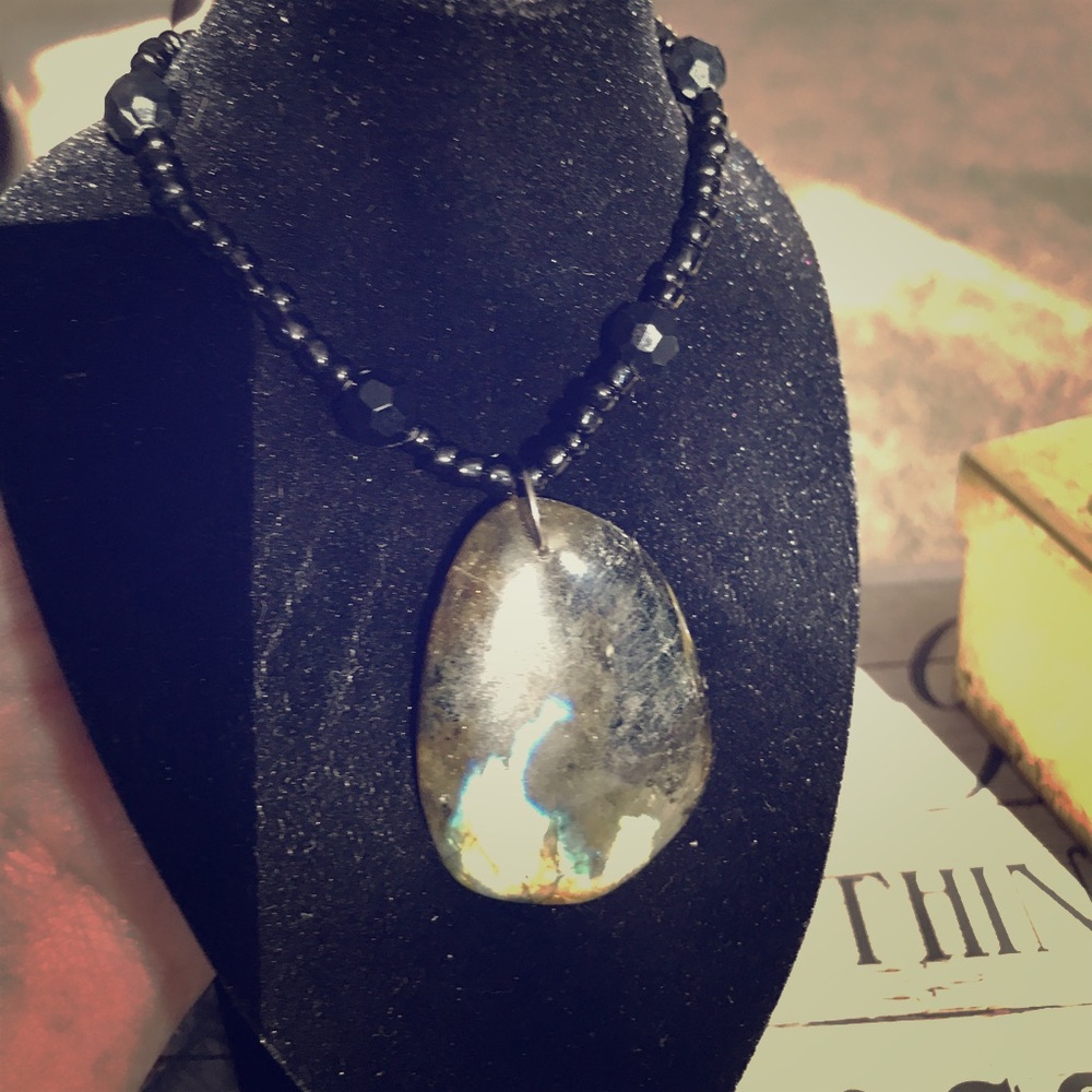 Labradorite with black glass beads necklace