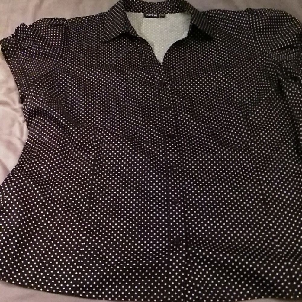 Black blouse with white dots