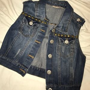 Cropped Denim Vest with Studs