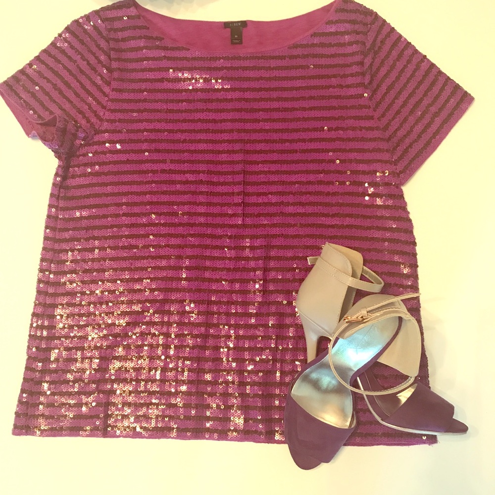 Fuchsia & Magenta Pinstriped Short Sleeve Sweater