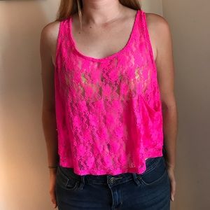 Forever 21 Neon Pink Lace Tank Top - Small