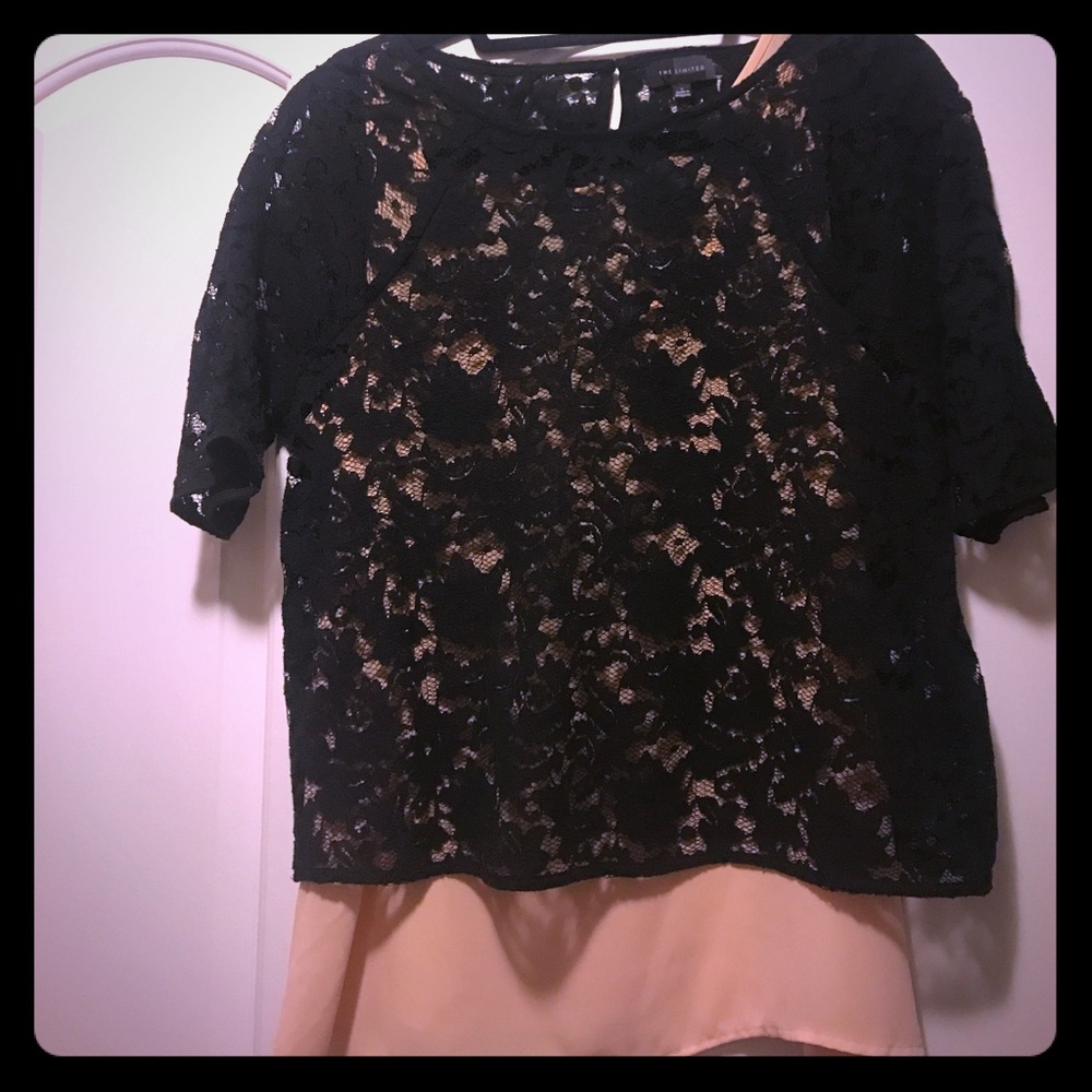 Lace black top over cream camisole