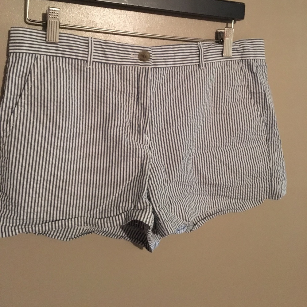 White and blue striped shorts
