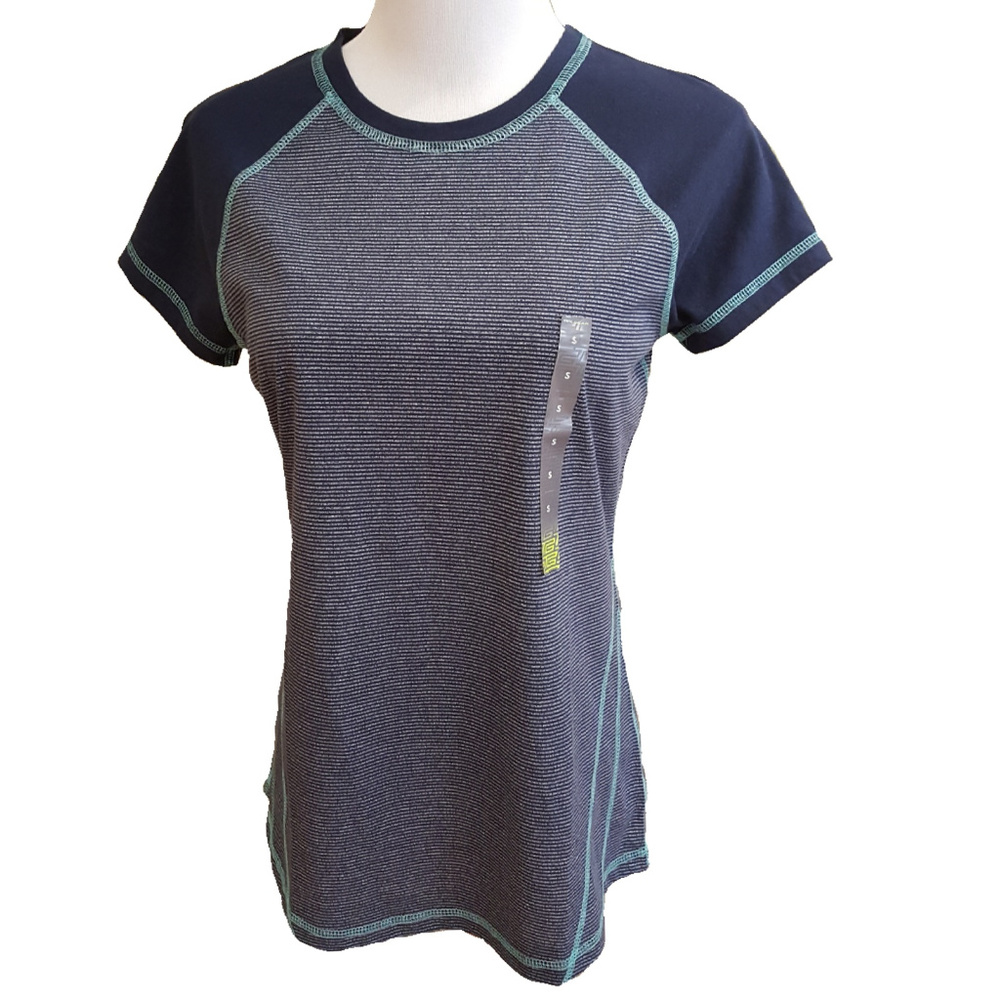 Women’s Tek Gear DryTek Blue Striped Athletic Tee Size Small NWT