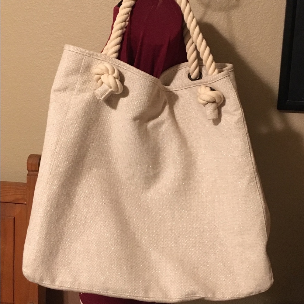 J. Jill large tote bag tan/gold accents fabric