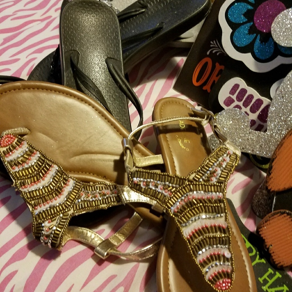 Gold and coral sandals
