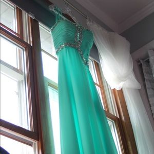 Teal, long prom dress