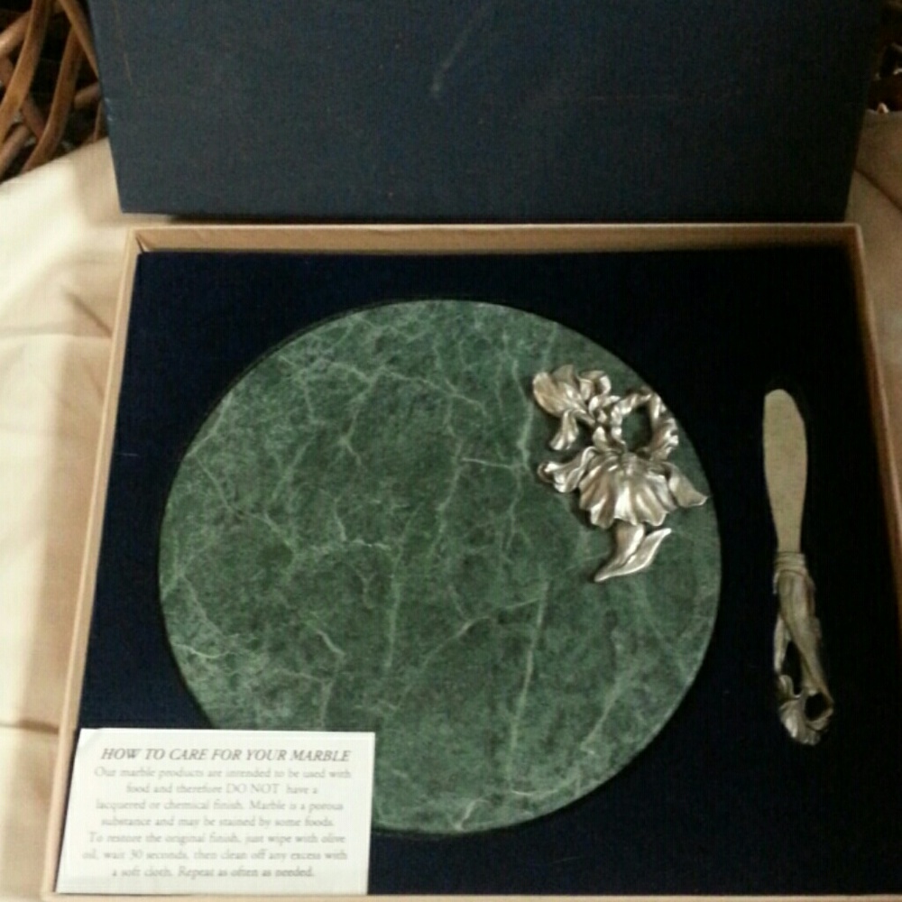 Vintage seagull pewter&marble cheese tray