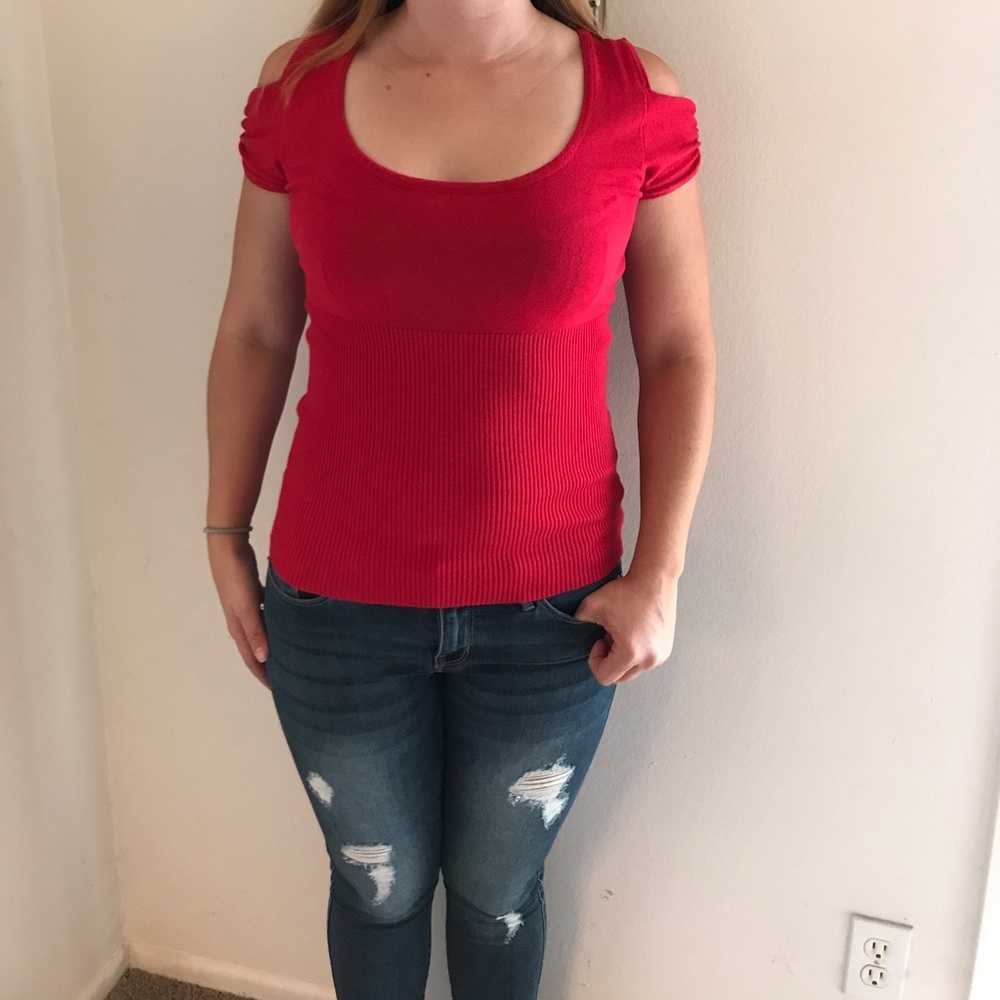 Charlotte Russe Red Cutout Sweater Top - Medium