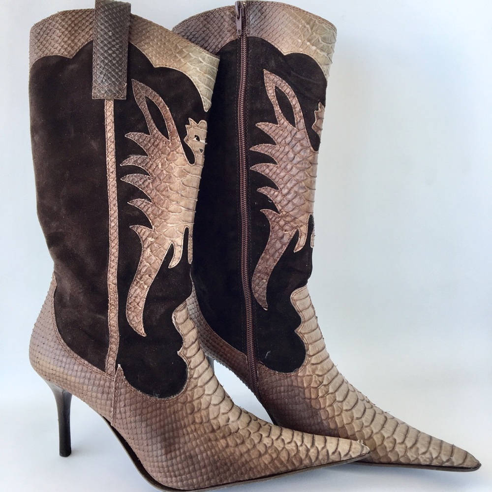 Nana Snake & chocolate suede chic cowgirl boots