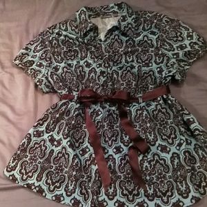 Brown and mint blue~ gorgeous design blouse