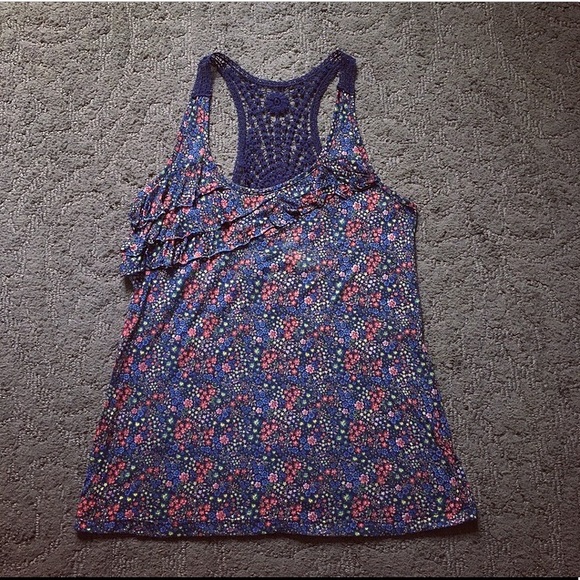 Blue Floral Eyeshadow Racerback Tank Top - Picture 1 of 6