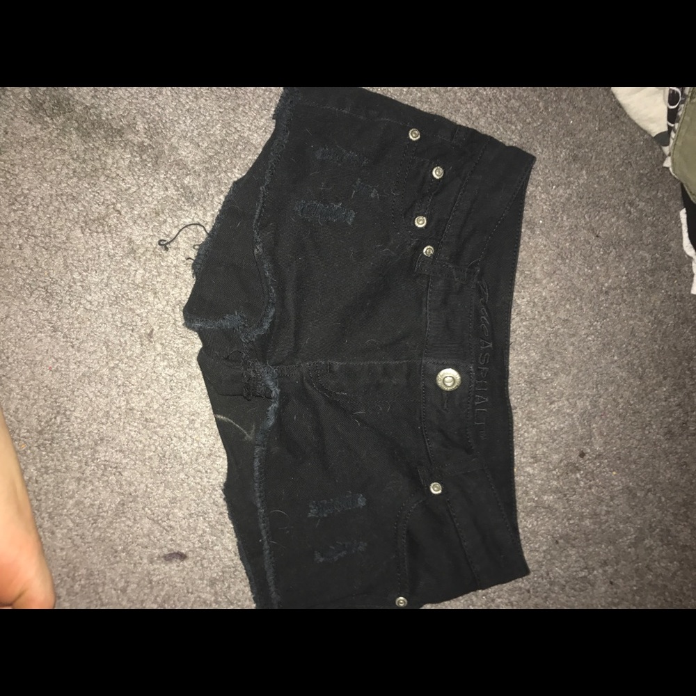 Black denim shorts