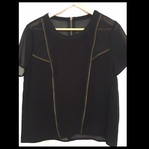 Zipper detailed sheer top