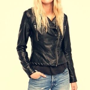 FREE PEOPLE BLACK VEGAN LEATHER JACKET