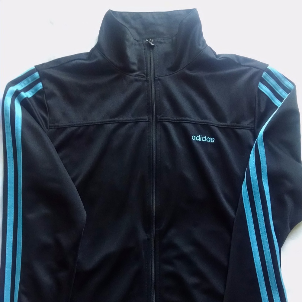 adidas medium black and blue stretch jacket
