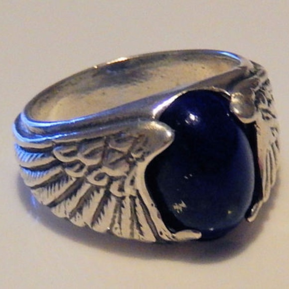 Eagle Wing Ring Sterling Silver Lapis Lazuli Sz 11 - Picture 3 of 7