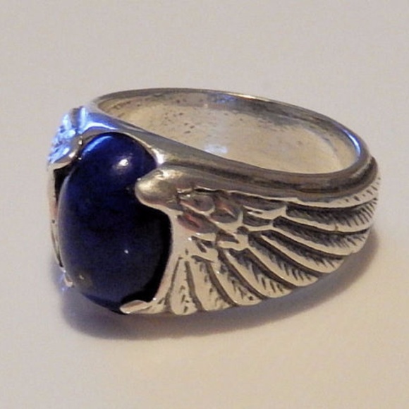 Eagle Wing Ring Sterling Silver Lapis Lazuli Sz 11 - Picture 2 of 7
