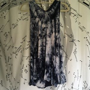 blue and white tie dye hooded dress