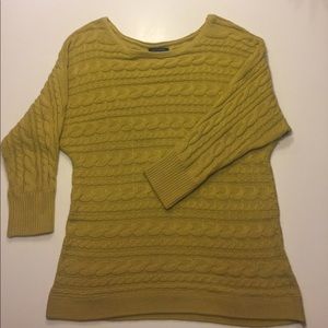 Mustard yellow, cable knit sweater