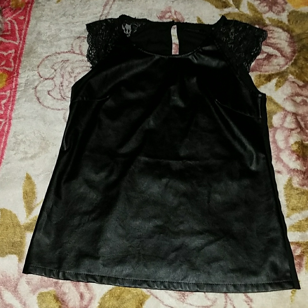 Black faux leather & lace top