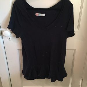 Free People Beach Navy Top Ruffled Hem