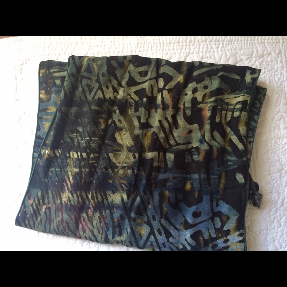 Batik scarf in blue, black and green