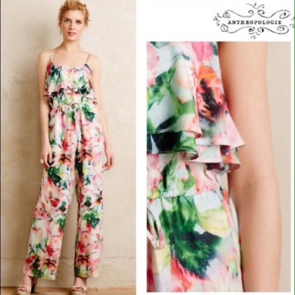 Anthropologie Ikebana silk Jumpsuit