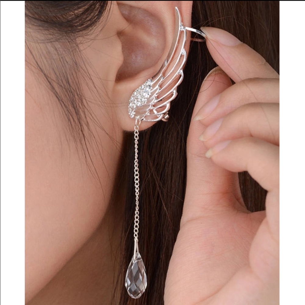 HOST PICK! Angel Wings Crystal Drop Ear Cuffs NWT - Picture 2 of 8