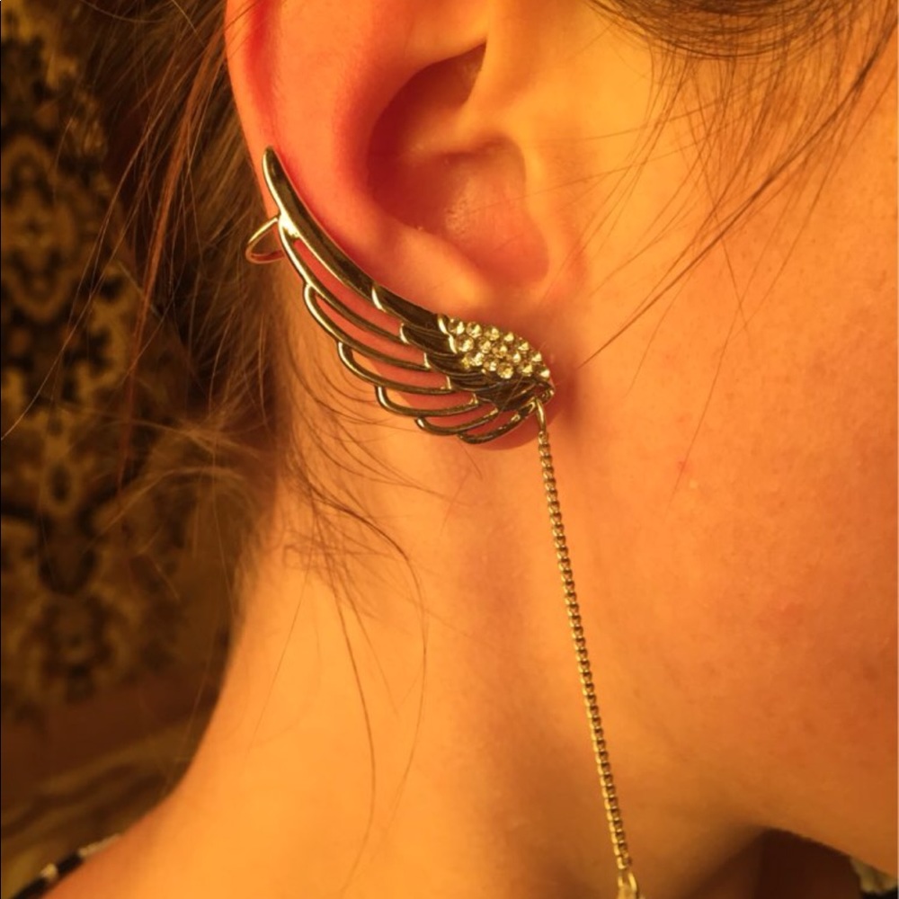 HOST PICK! Angel Wings Crystal Drop Ear Cuffs NWT - Picture 6 of 8