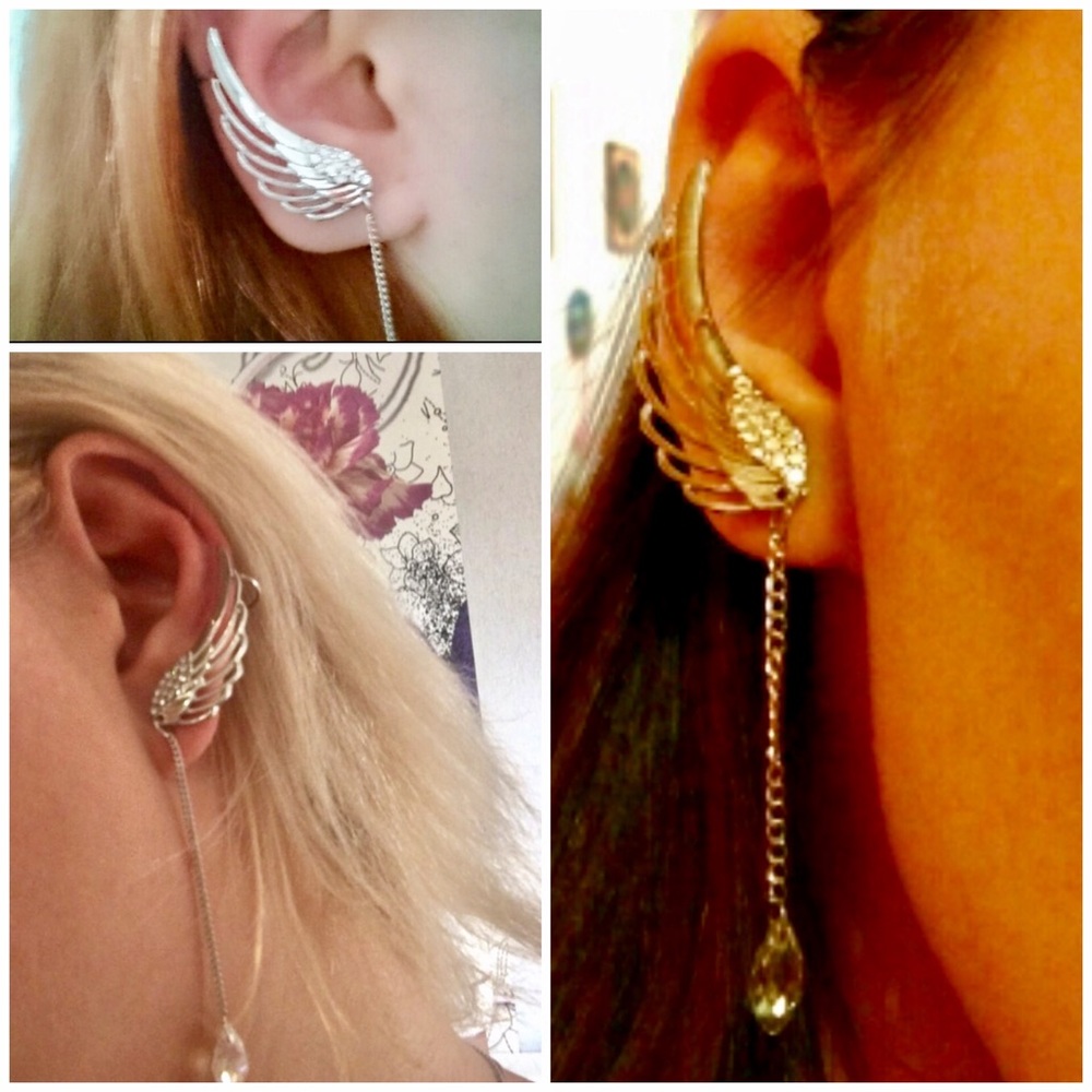 HOST PICK! Angel Wings Crystal Drop Ear Cuffs NWT - Picture 7 of 8