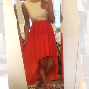 Bohme boutique,  lace, orange, high low dress