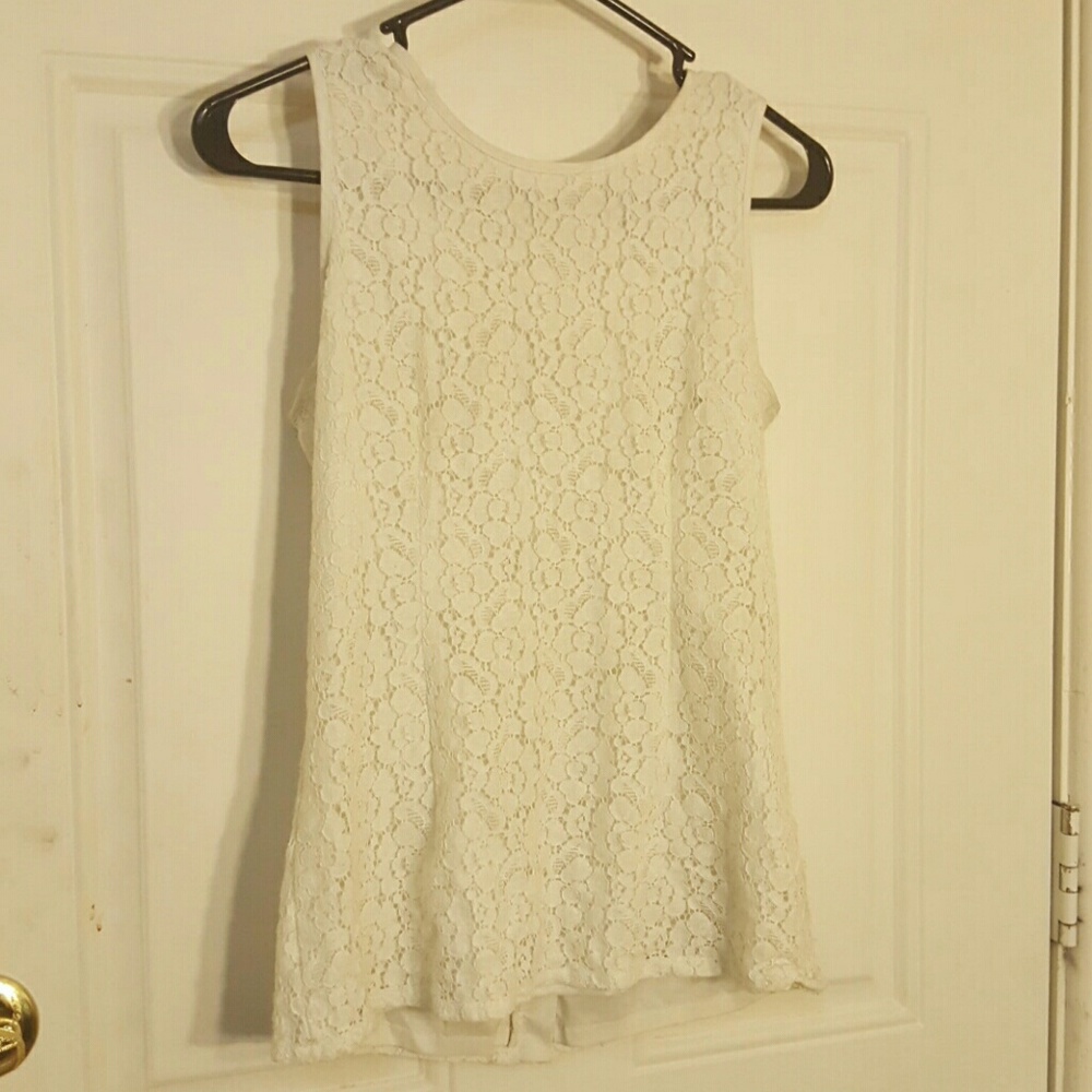 Cream Lace Banana Republic Peplum Zip Back Top