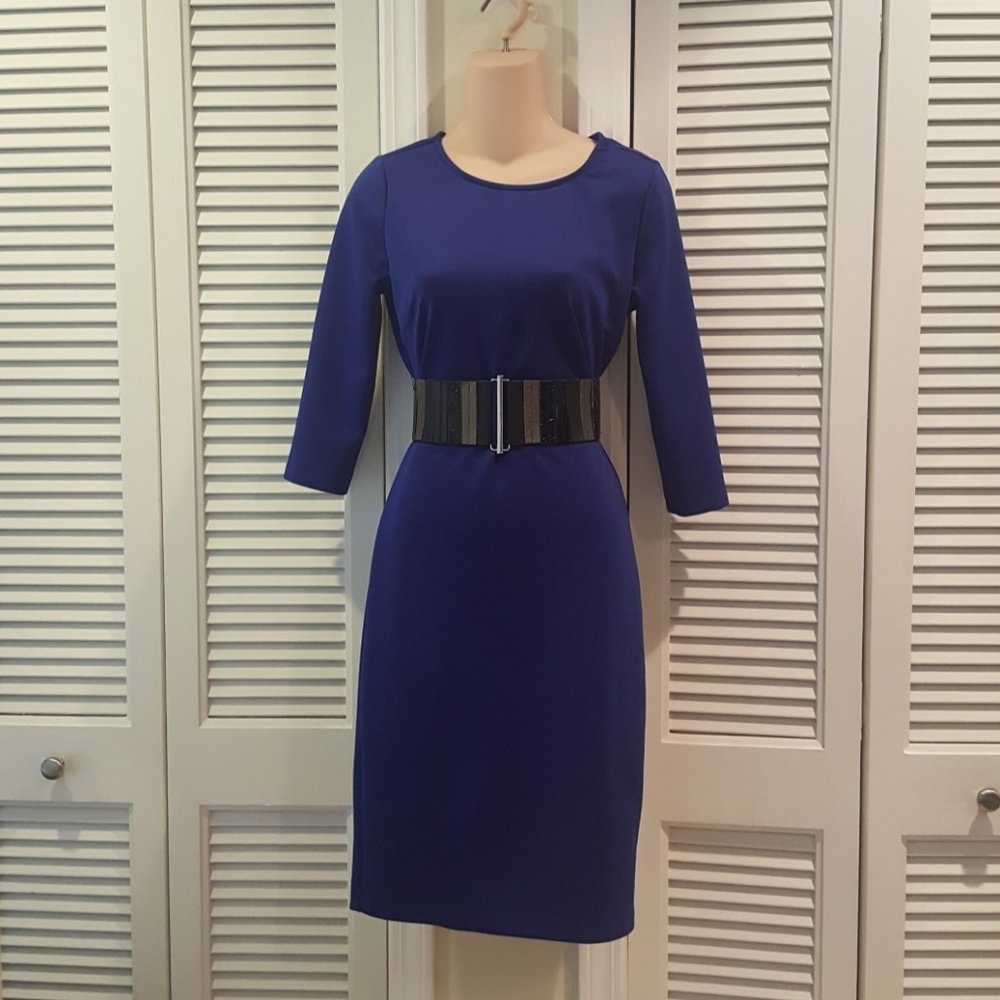 Blue 3/4 sleeve midi dress