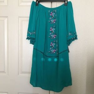 Turquoise shoulderless shift dress