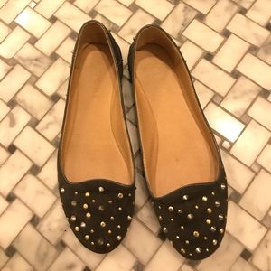 Charcoal grey studded flats