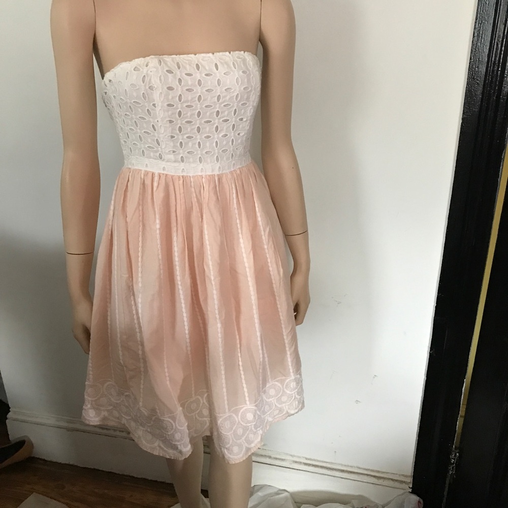 H&M peach and white strapless dress